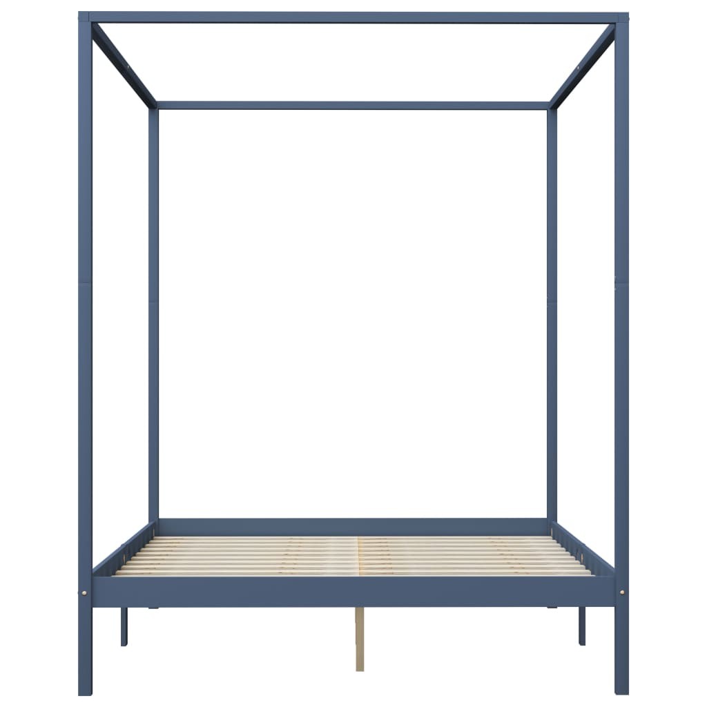 Canopy Bed Frame with 4 Drawers Grey Solid Pine Wood 160x200 cm